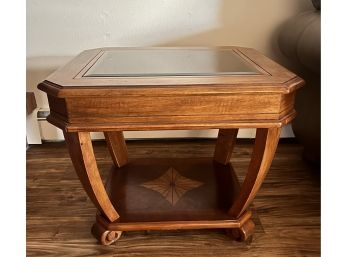 Glass-Top Wood Side Table (1 Of 2)