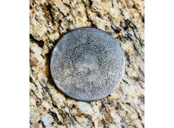 Vintage Metal Coaster In Chased Silver Plate Pattern