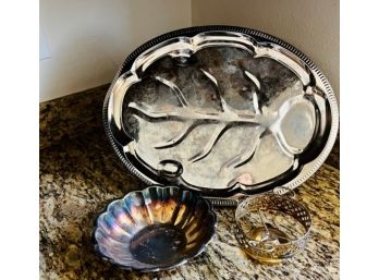 Set Of Silver Serving Dishes And Accessories