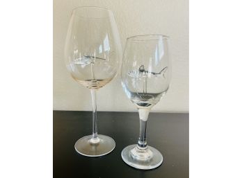 Pair Of Shark Wine Glasses
