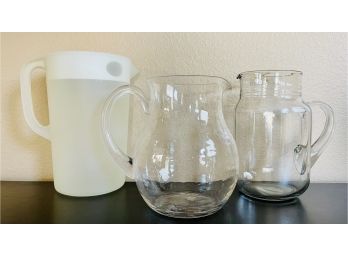 Trio Of Pitchers Including One Glass