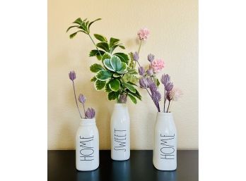 Trio Of Rae Dunn Vases With Faux Plants