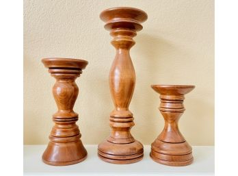 Trio Of Wooden Candle Sticks