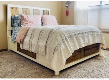 Wooden White Queen Bed With Serta Mattress And Bedding