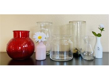 Lot Of Assorted Glass & Ceramic Vases Including Faux Flowers