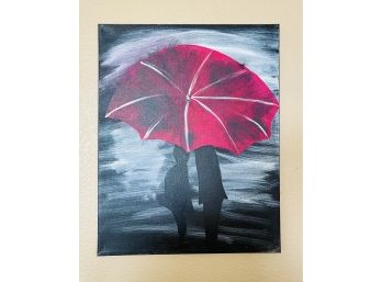 Couple Under Red Umbrella Artwork