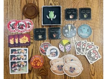 Lot Of Assorted Coasters Including A Napkin Holder With Turtle Weight