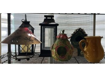 Assortment Of Lanterns, Bird Houses And Pitcher