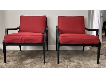 Pair Of Metal Patio Chairs With Red Cushions