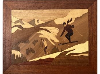 Wood Inlay Skier Artwork