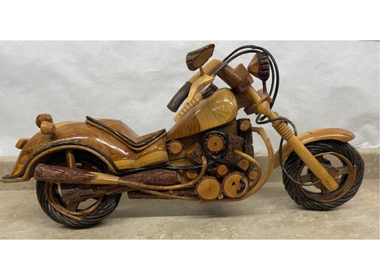 Incredible 32' Handmade Wood & Rattan Model Motorcycle