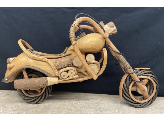 Handmade Wood & Rattan Model Motorcycle