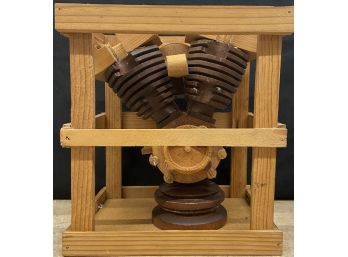 Handmade Wooden Model Engine With Display Frame