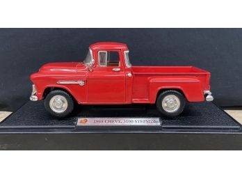 Die Cast 1955 Chevy 3100 Stepside Model Car On Plastic Display Stand