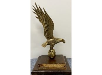 Brass Eagle On Wooden Base (as Is)