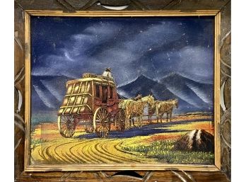 Moonlit Carriage Original Painting On Velvet In Hand-carved Mexican Frame