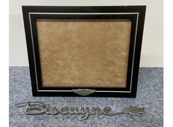 Vintage Chevy Biscayne Emblem With Harley Davidson Picture Frame