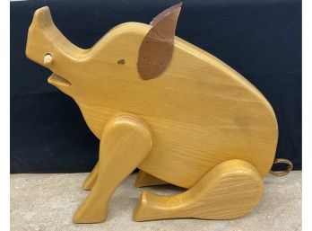 Handmade Wooden Hog With Leather Ears (as Is)