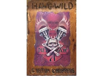 Large Hawg Wild Wood Burn Art With Outlaw 74 Poster