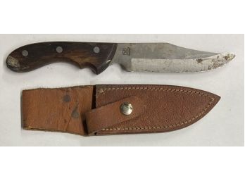 Maxam Steel Special 420 Stainless Knife With Wood Handle And Leather Sheath
