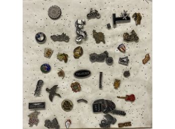 Assorted Pins Including Motorcycles, Emblems & More