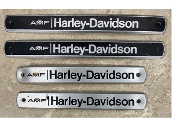 (4) AMF Harley Davidson Brushed Aluminum Emblem Badges