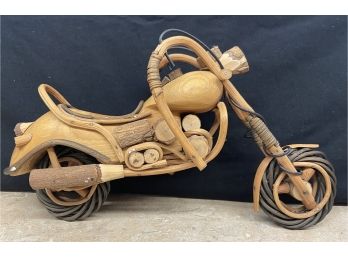 Handmade Wood & Rattan Model Motorcycle