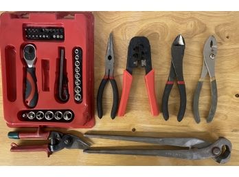 Assorted Tools Including Ratchet Set With Bits