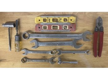 Assorted Tools Including Levels And Wrenches