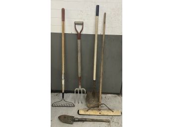 (5) Assorted Wood Handle Tools