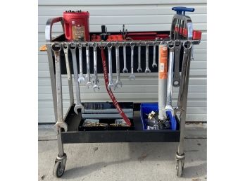 Black Utility Cart On Wheels With Contents Included
