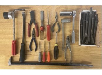 Miscellaneous Tools Including Chisel Attachments, Pry Bar, & More
