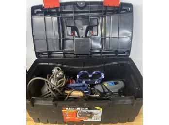 Black & Decker Plastic Toolbox With Contents Including Corded Drill, Glue Gun, & More