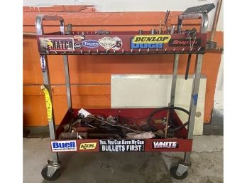 Red Utility Cart On Wheels With Contents Included