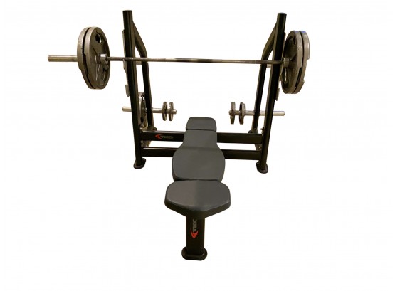 TKO Commercial Grade Olympic Flat Bench With Barbell And Weights Model 7040