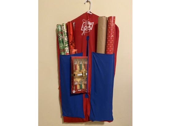 Wrap Pack Hanging Wrapping Paper Organizer Also Includes Pez Christmas Ornament