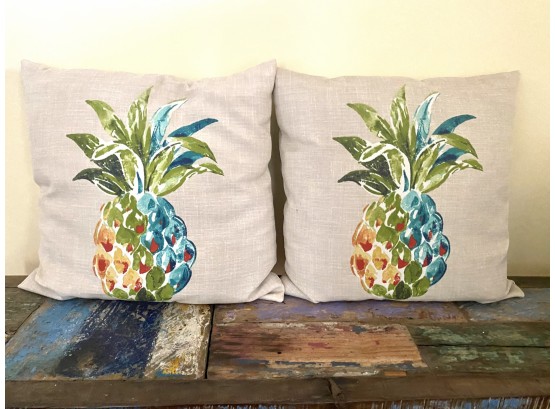 Collection Of Two Decorative Pineapple Pillows With Linen-Like Backing