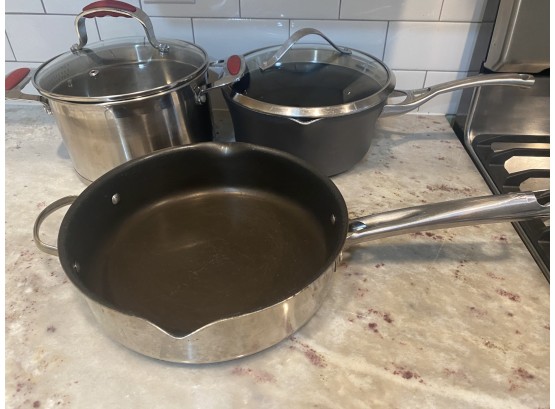 Collection Of Three Pans Including Stock Pot With Lid And Saut Pan