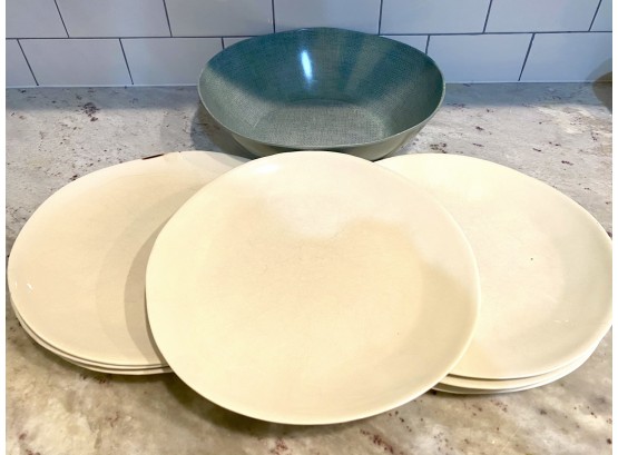 Collection Of 7 Art Form Plates And Crate And Barrel Salad Bowl