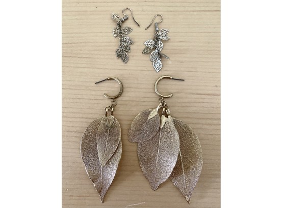 Collection Of Two Leaf Earrings In Gold And Silver Metal