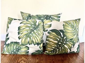 Collection Of Three Tropical Pillows With Monstera Leaf Design
