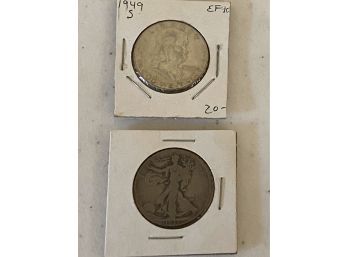 Pair Of Two Coins Including 1949S Ben Franklin And 1937 Walking Liberty
