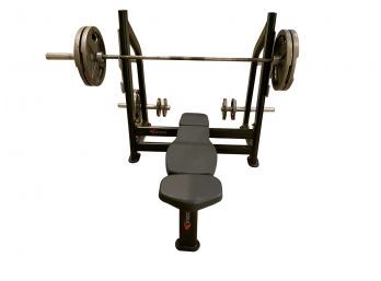 TKO Commercial Grade Olympic Flat Bench With Barbell And Weights Model 7040