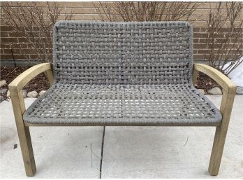 World Market Gray Lattice Woven Bench With Wood Frame