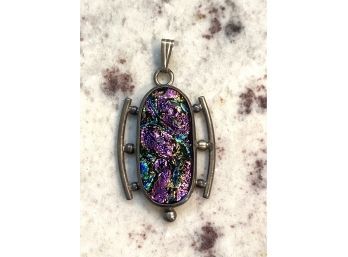 Hand Signed Sterling Silver Dichroic Glass Pendant