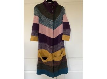 Theory Size Medium Long Multi-Colored Cardigan With Button Collar