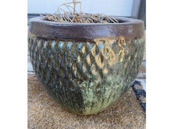 Ceramic Outdoor Glazed Green & Brown Toned Planter Pot