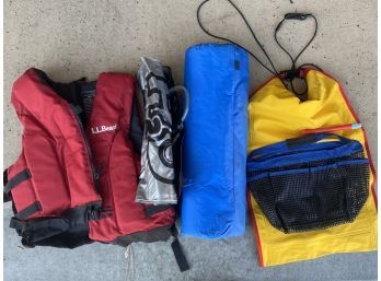 Great Group Of Camping Decor Including Waterproof Bags & LL Bean Life Jacket