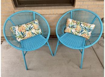 Collection Of Two Vinyl Circular Patio Chairs With Decorative Lumbar Pillows