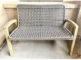 World Market Gray Slatted Wood Bench With Wood Frame